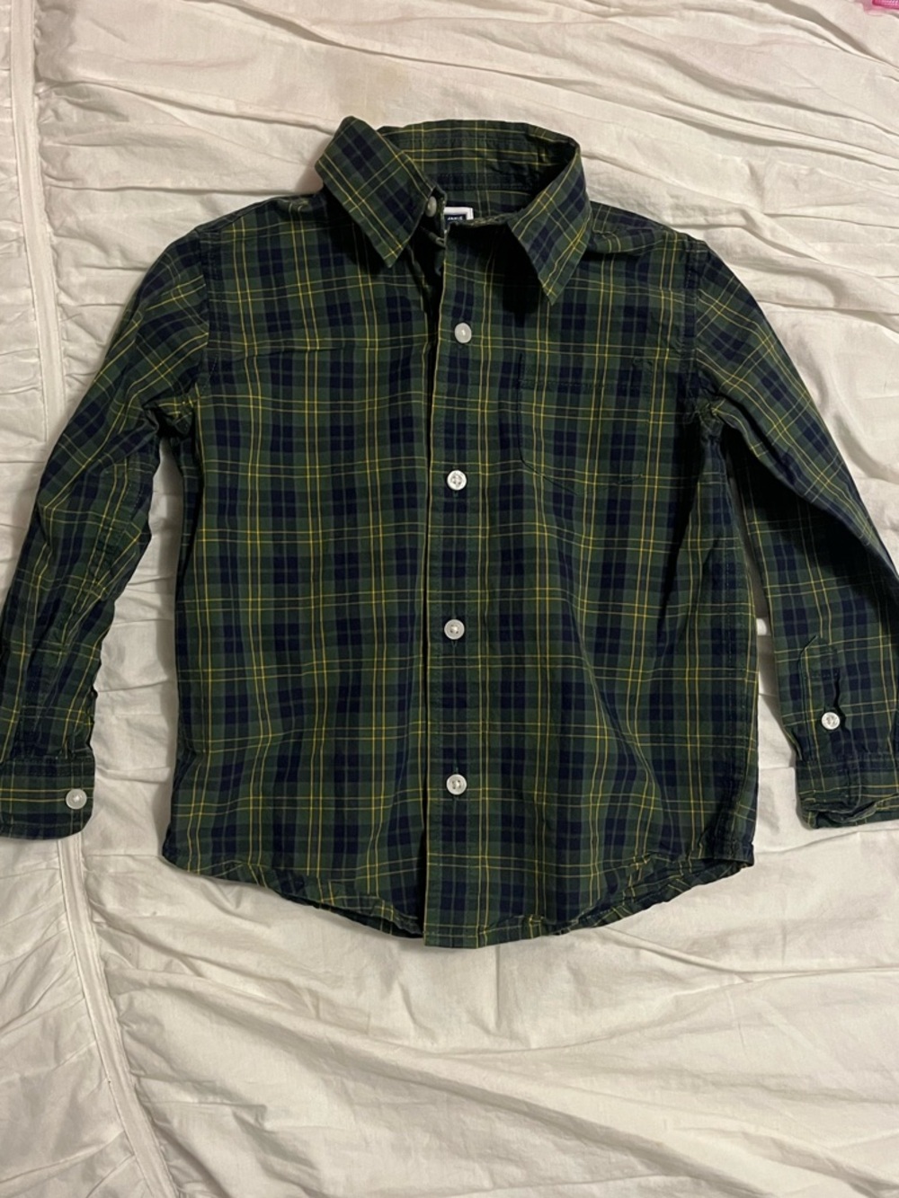 Janie and Jack Navy and Green Plaid Button-Down Shirt